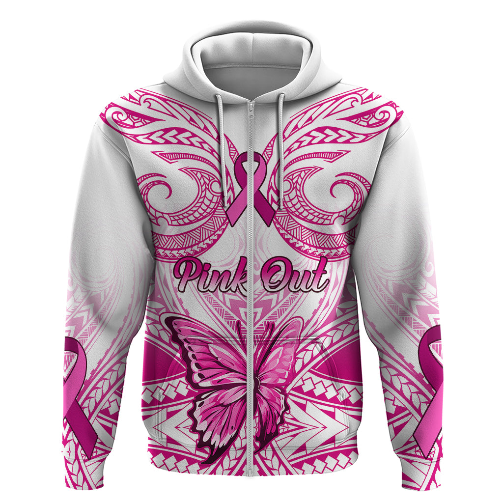 Personalised Pink Out Hoodie Breast Cancer Awareness Polynesian Pattern White Version LT01