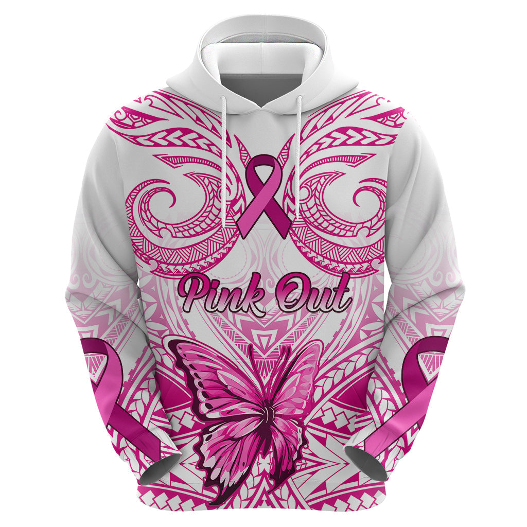 Personalised Pink Out Hoodie Breast Cancer Awareness Polynesian Pattern White Version LT01