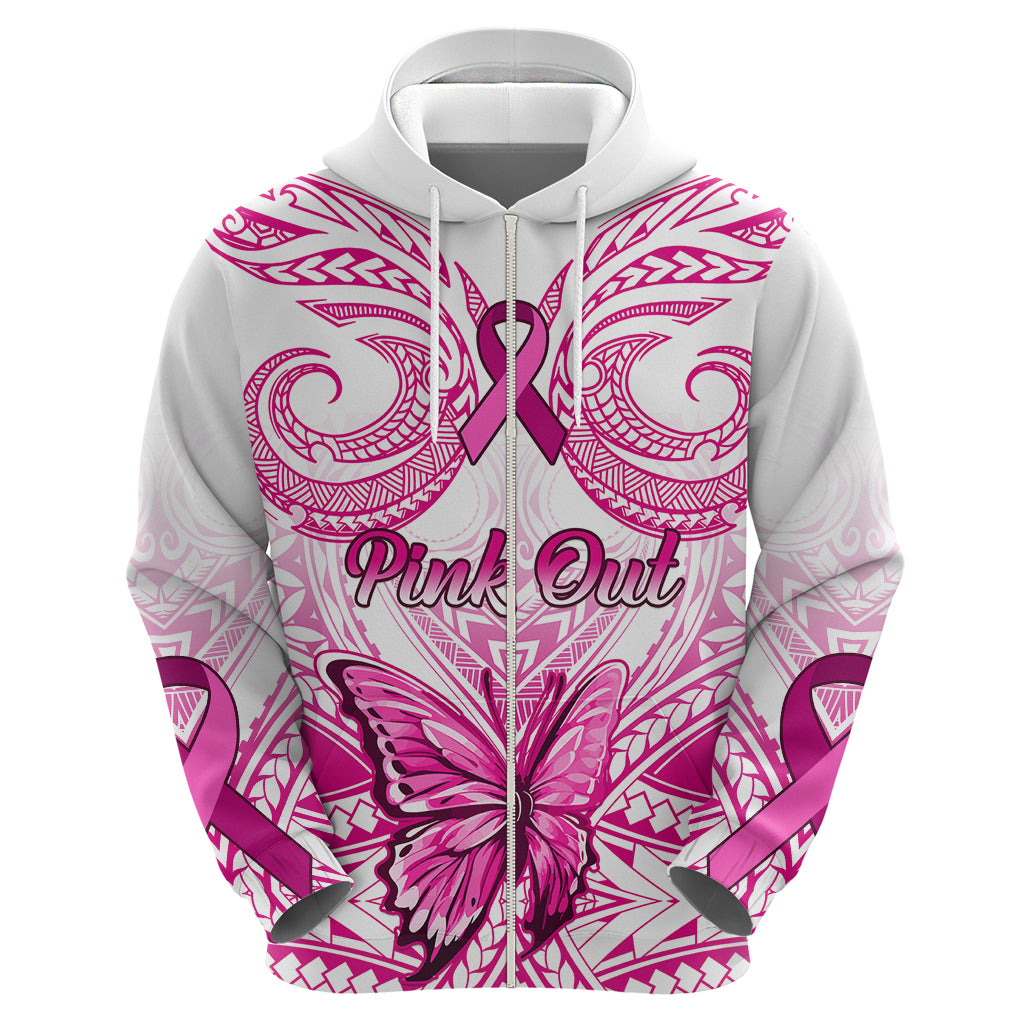 Personalised Pink Out Hoodie Breast Cancer Awareness Polynesian Pattern White Version LT01
