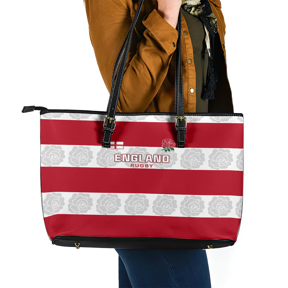 Custom England Rugby Leather Tote Bag The Red Rose Champion World Cup 2023 LT01