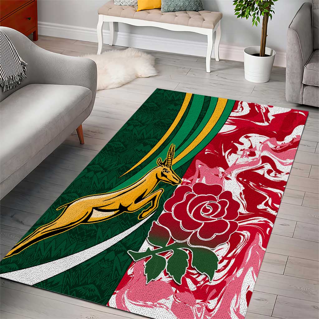 South Africa and England Rugby Area Rug - The Red Rose with Protea Pattern LT01