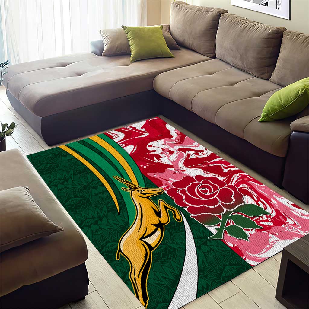 South Africa and England Rugby Area Rug - The Red Rose with Protea Pattern LT01