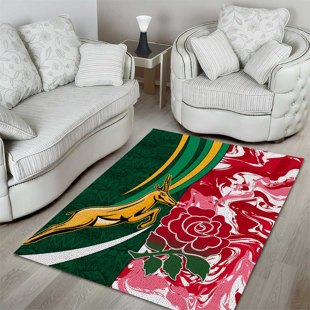 South Africa and England Rugby Area Rug - The Red Rose with Protea Pattern LT01