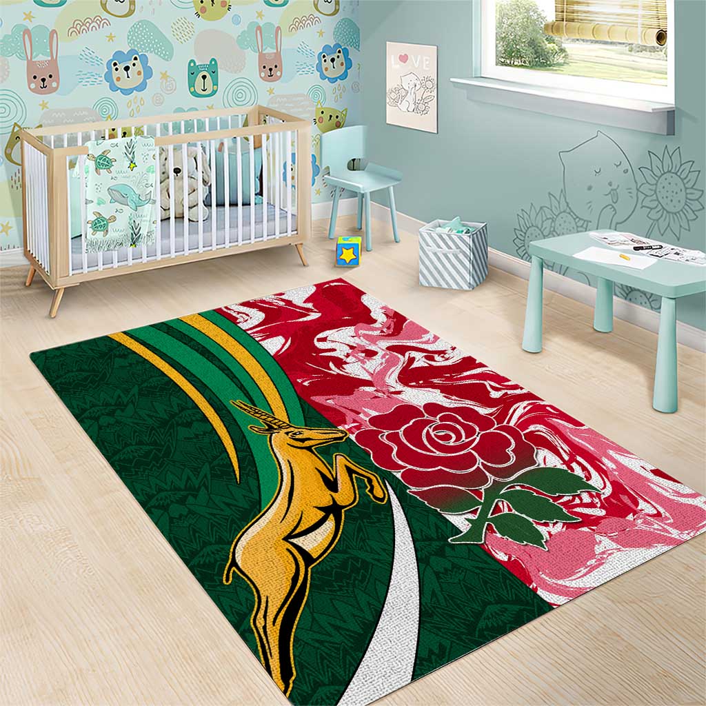 South Africa and England Rugby Area Rug - The Red Rose with Protea Pattern LT01