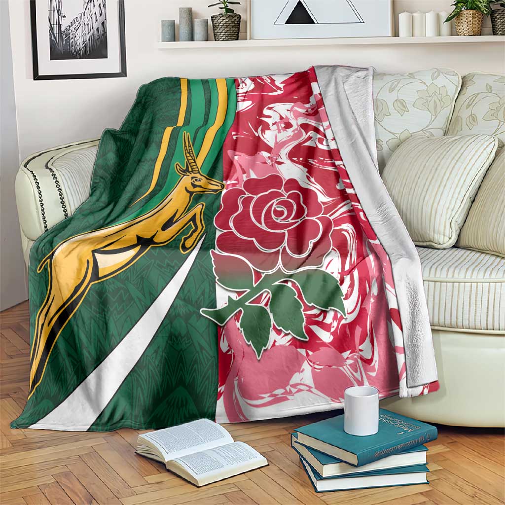 South Africa and England Rugby Blanket - The Red Rose with Protea Pattern LT01