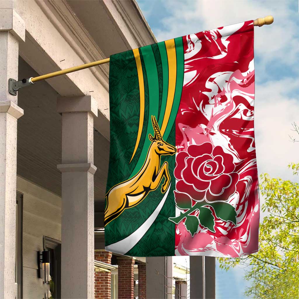 South Africa and England Rugby Garden Flag - The Red Rose with Protea Pattern LT01