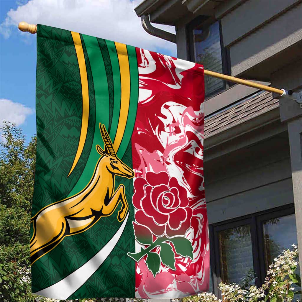 South Africa and England Rugby Garden Flag - The Red Rose with Protea Pattern LT01