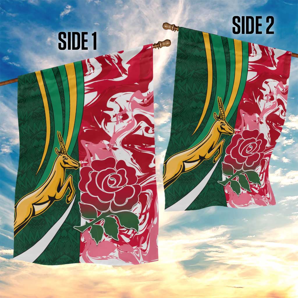 South Africa and England Rugby Garden Flag - The Red Rose with Protea Pattern LT01