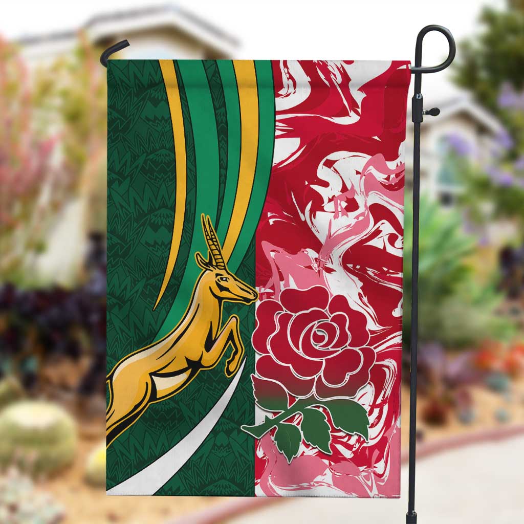 South Africa and England Rugby Garden Flag - The Red Rose with Protea Pattern LT01