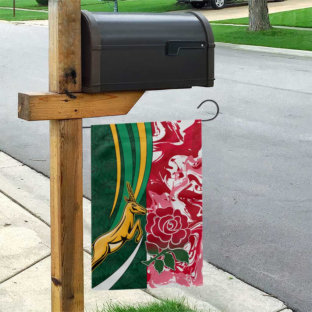 South Africa and England Rugby Garden Flag - The Red Rose with Protea Pattern LT01
