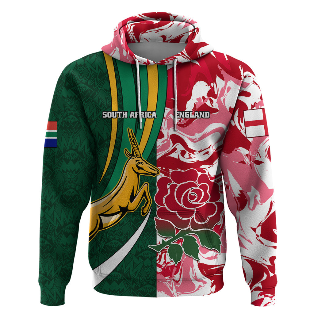 Custom South Africa and England Rugby Hoodie The Red Rose Protea Pattern LT01