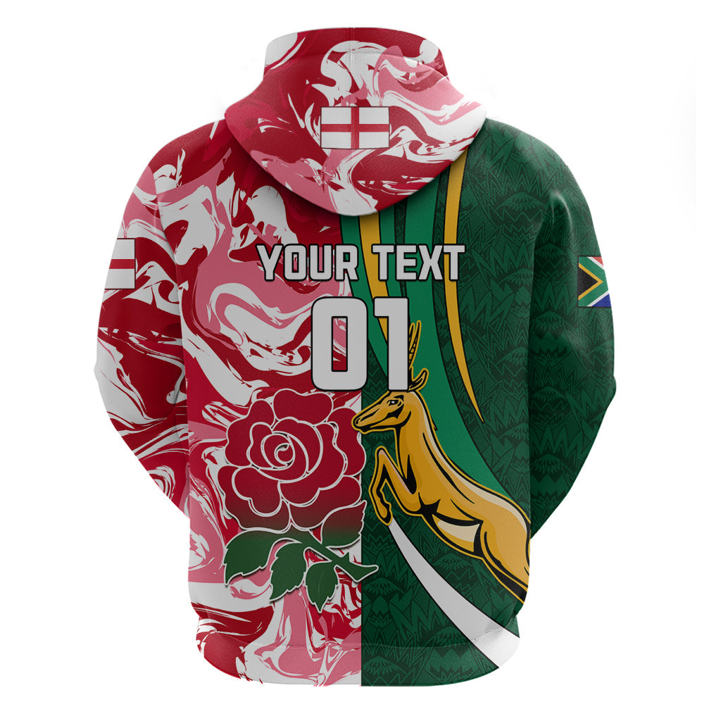 Custom South Africa and England Rugby Hoodie The Red Rose Protea Pattern LT01