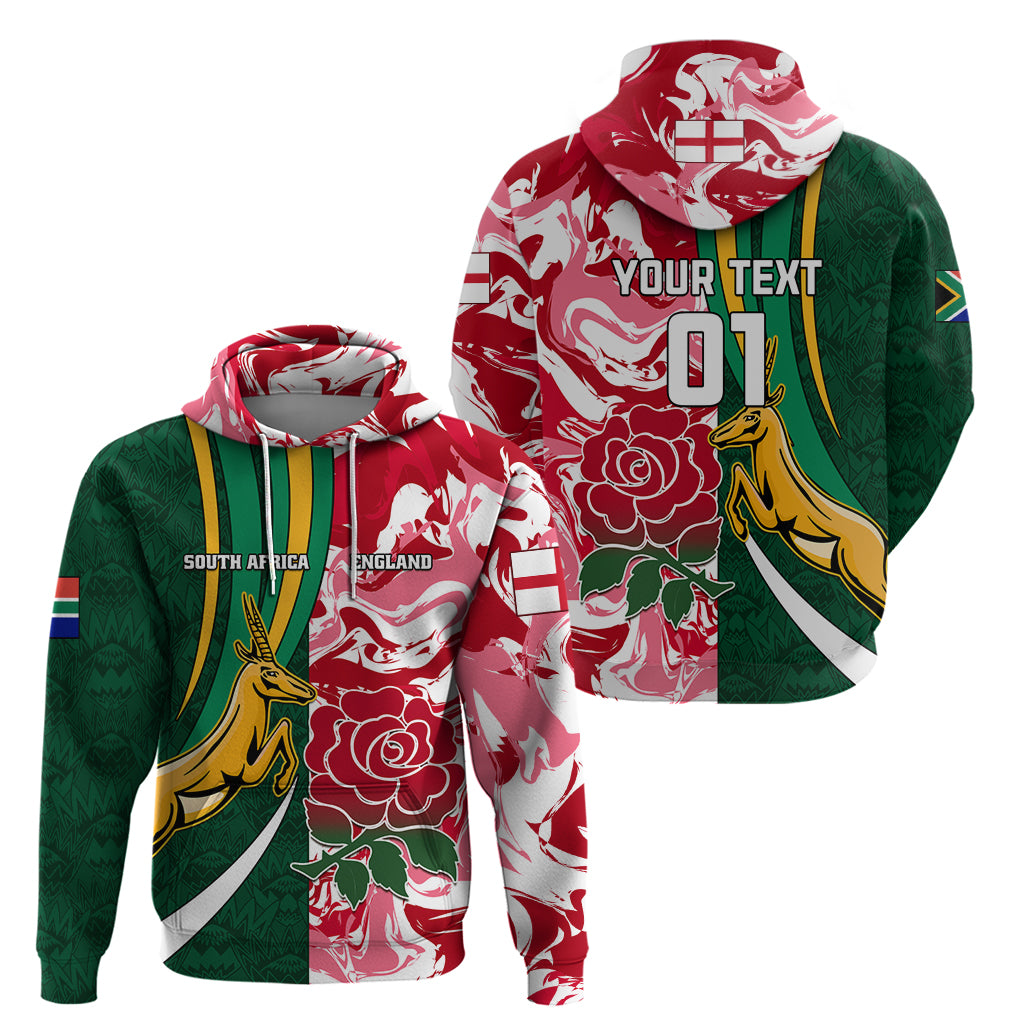 Custom South Africa and England Rugby Hoodie The Red Rose Protea Pattern LT01