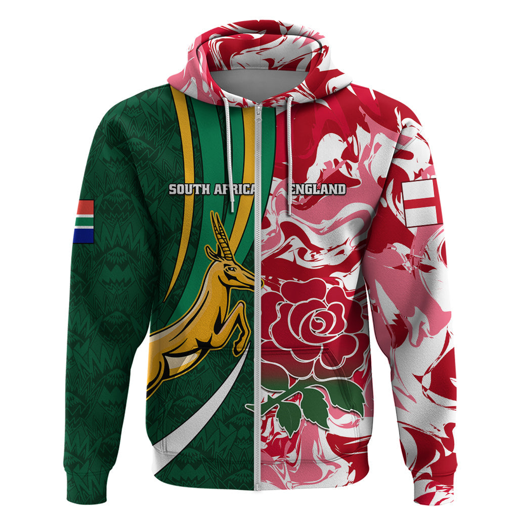 Custom South Africa and England Rugby Hoodie The Red Rose Protea Pattern LT01