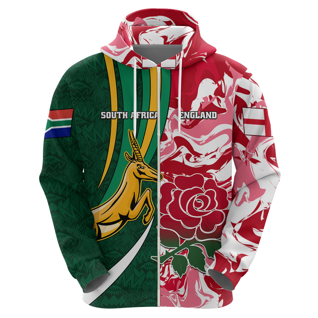 Custom South Africa and England Rugby Hoodie The Red Rose Protea Pattern LT01
