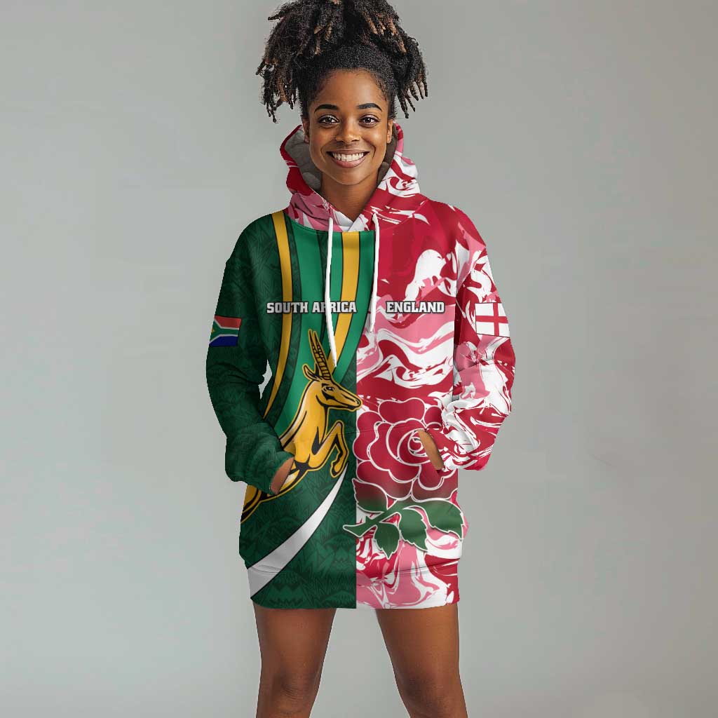 Custom South Africa and England Rugby Hoodie Dress - The Red Rose with Protea Pattern LT01