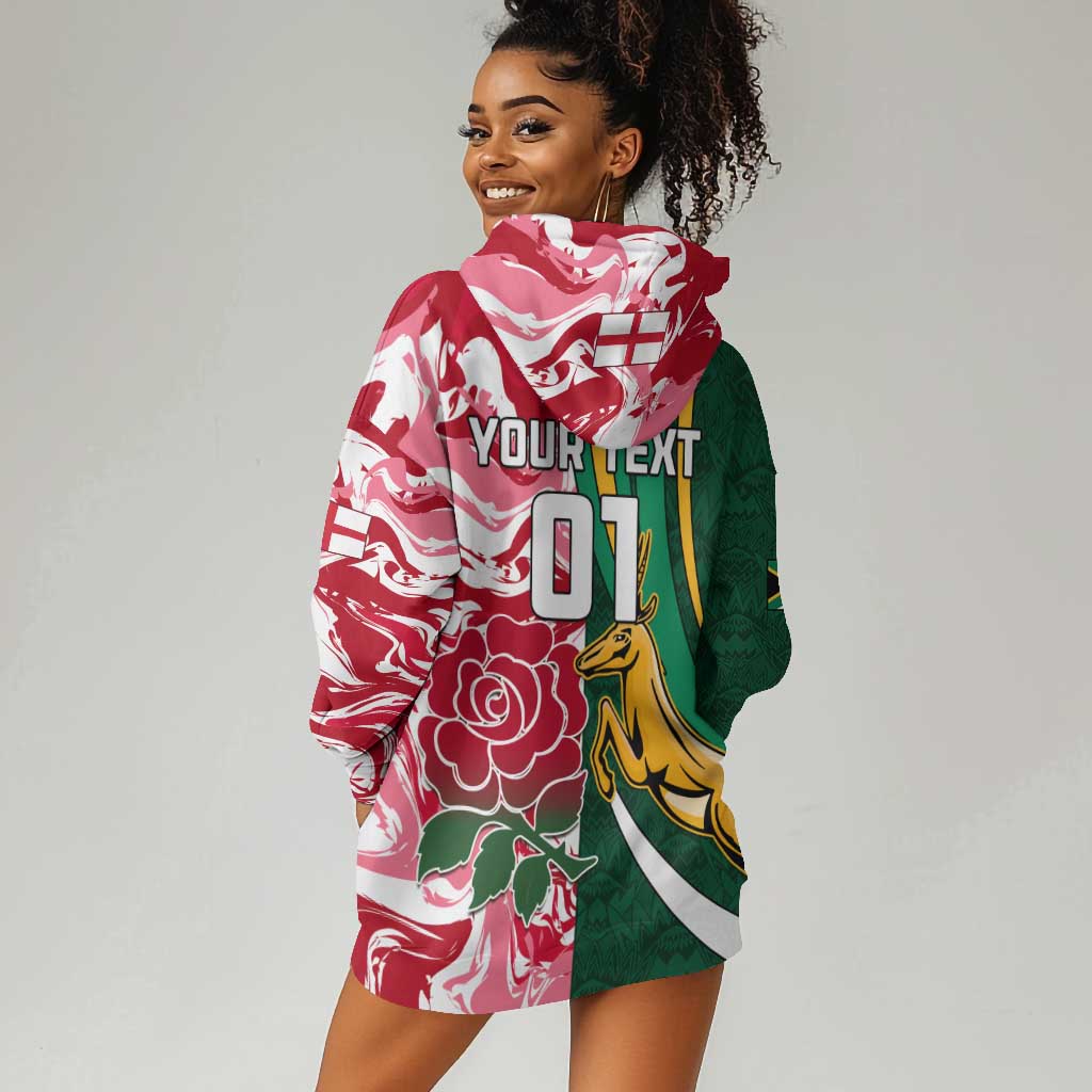 Custom South Africa and England Rugby Hoodie Dress - The Red Rose with Protea Pattern LT01