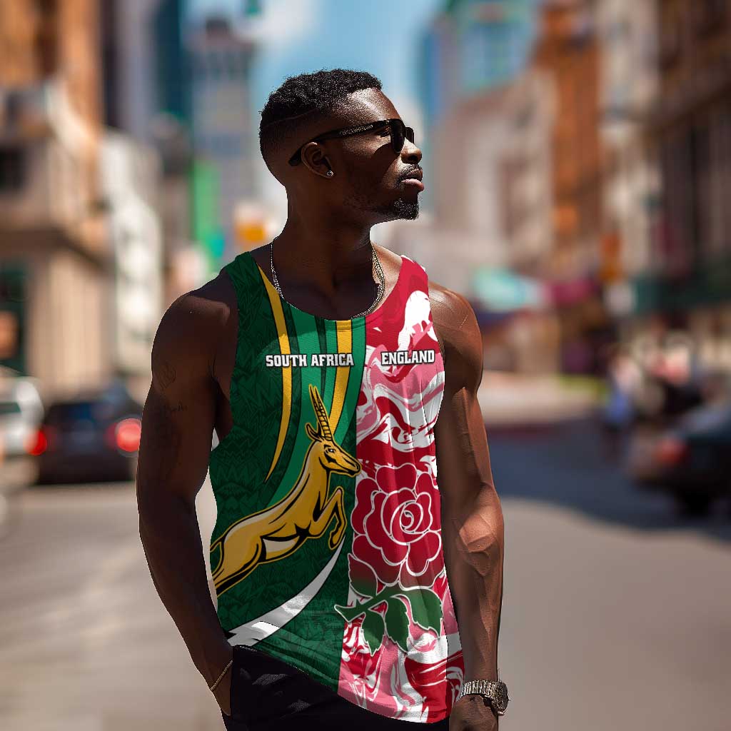 Custom South Africa and England Rugby Men Tank Top - The Red Rose with Protea Pattern LT01