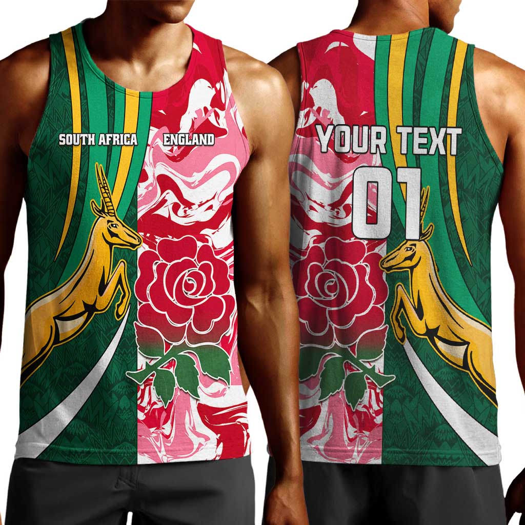 Custom South Africa and England Rugby Men Tank Top - The Red Rose with Protea Pattern LT01