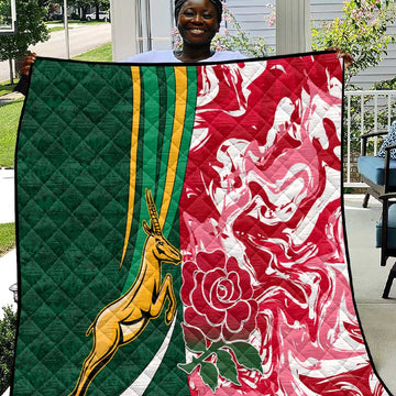 South Africa and England Rugby Quilt - The Red Rose with Protea Pattern LT01