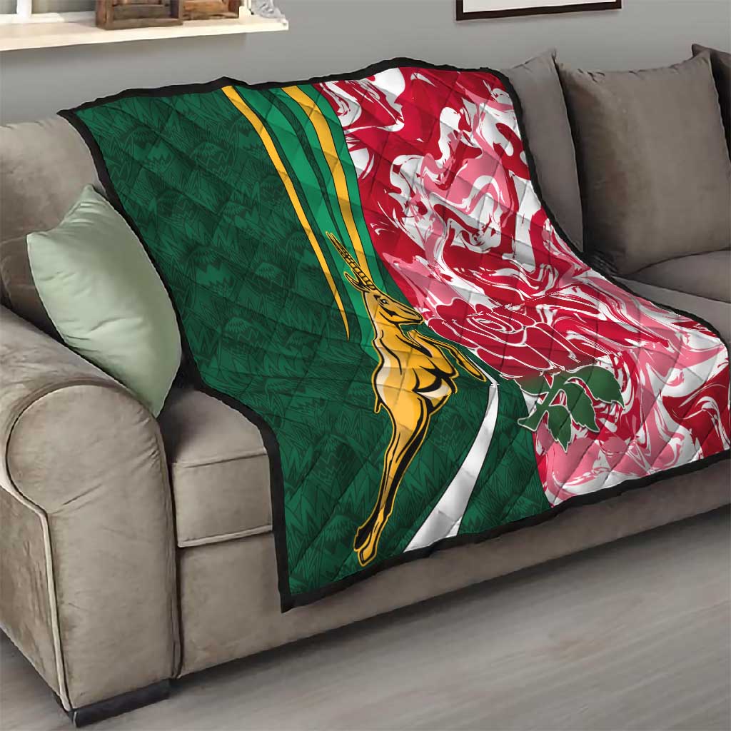 South Africa and England Rugby Quilt - The Red Rose with Protea Pattern LT01