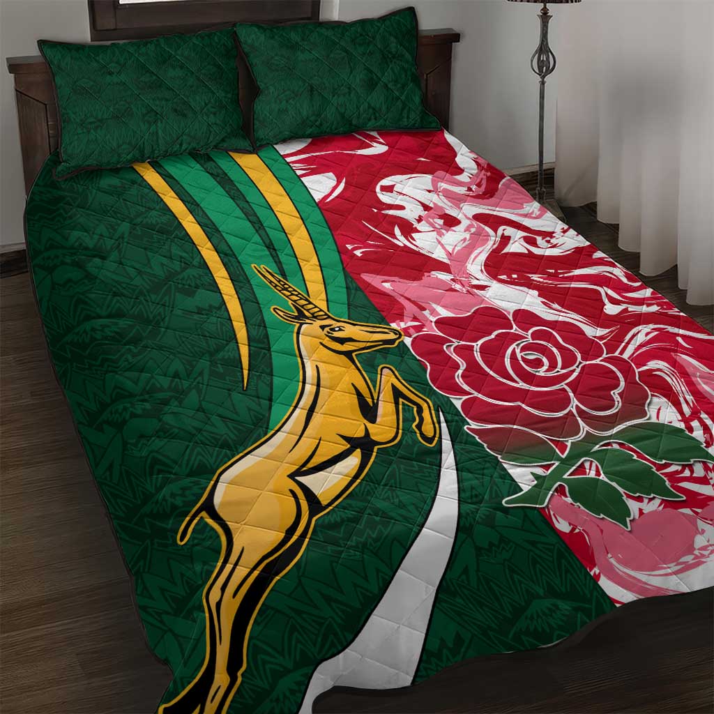 South Africa and England Rugby Quilt Bed Set - The Red Rose with Protea Pattern LT01