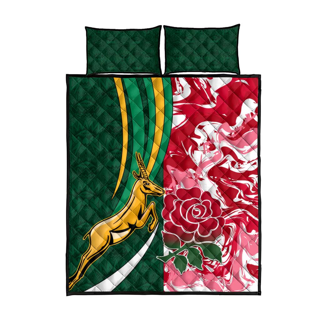 South Africa and England Rugby Quilt Bed Set - The Red Rose with Protea Pattern LT01