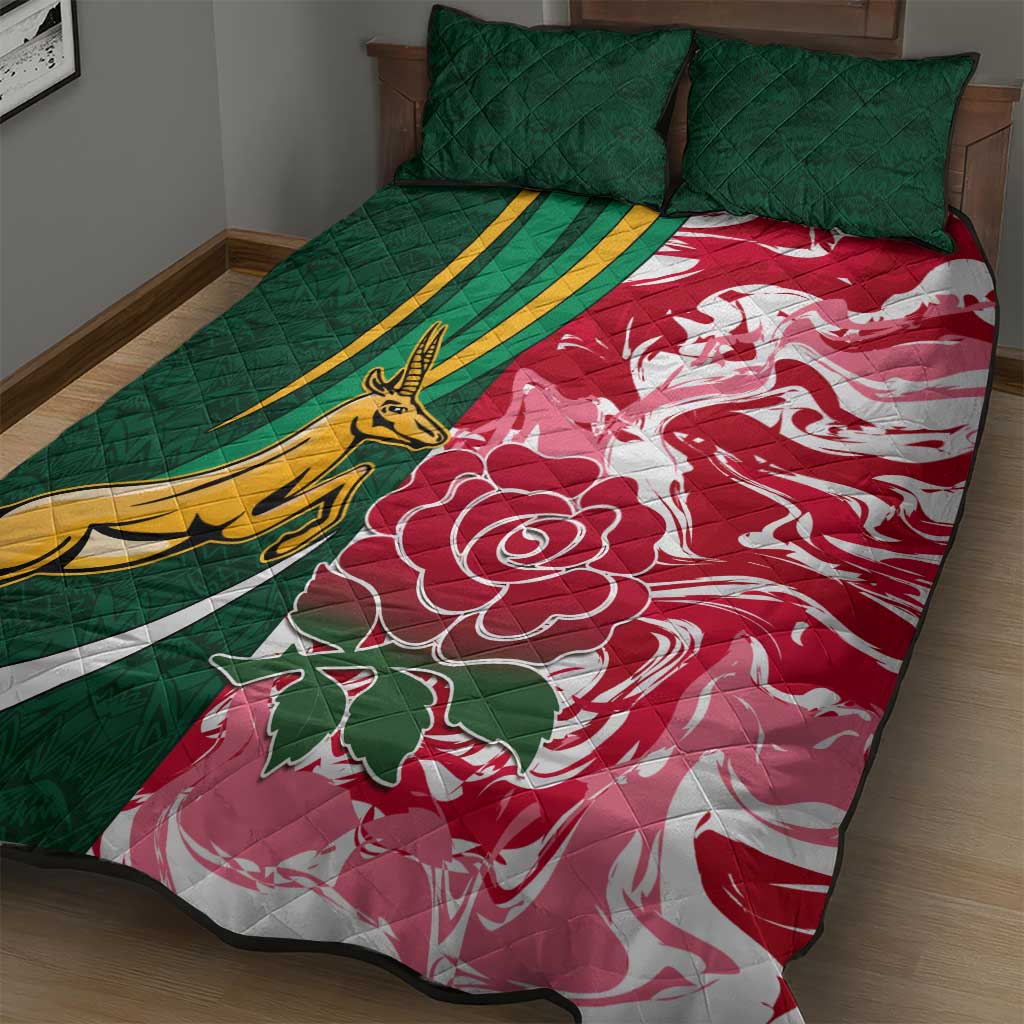 South Africa and England Rugby Quilt Bed Set - The Red Rose with Protea Pattern LT01