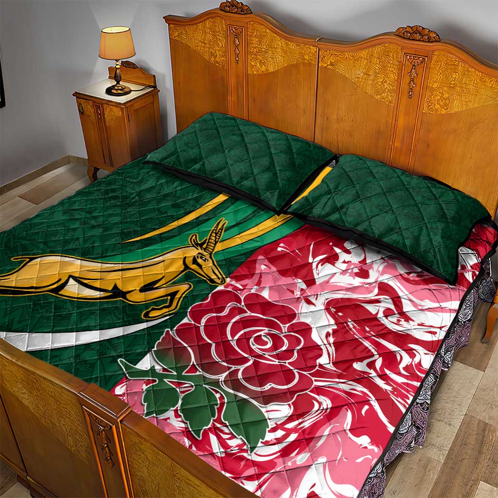 South Africa and England Rugby Quilt Bed Set - The Red Rose with Protea Pattern LT01