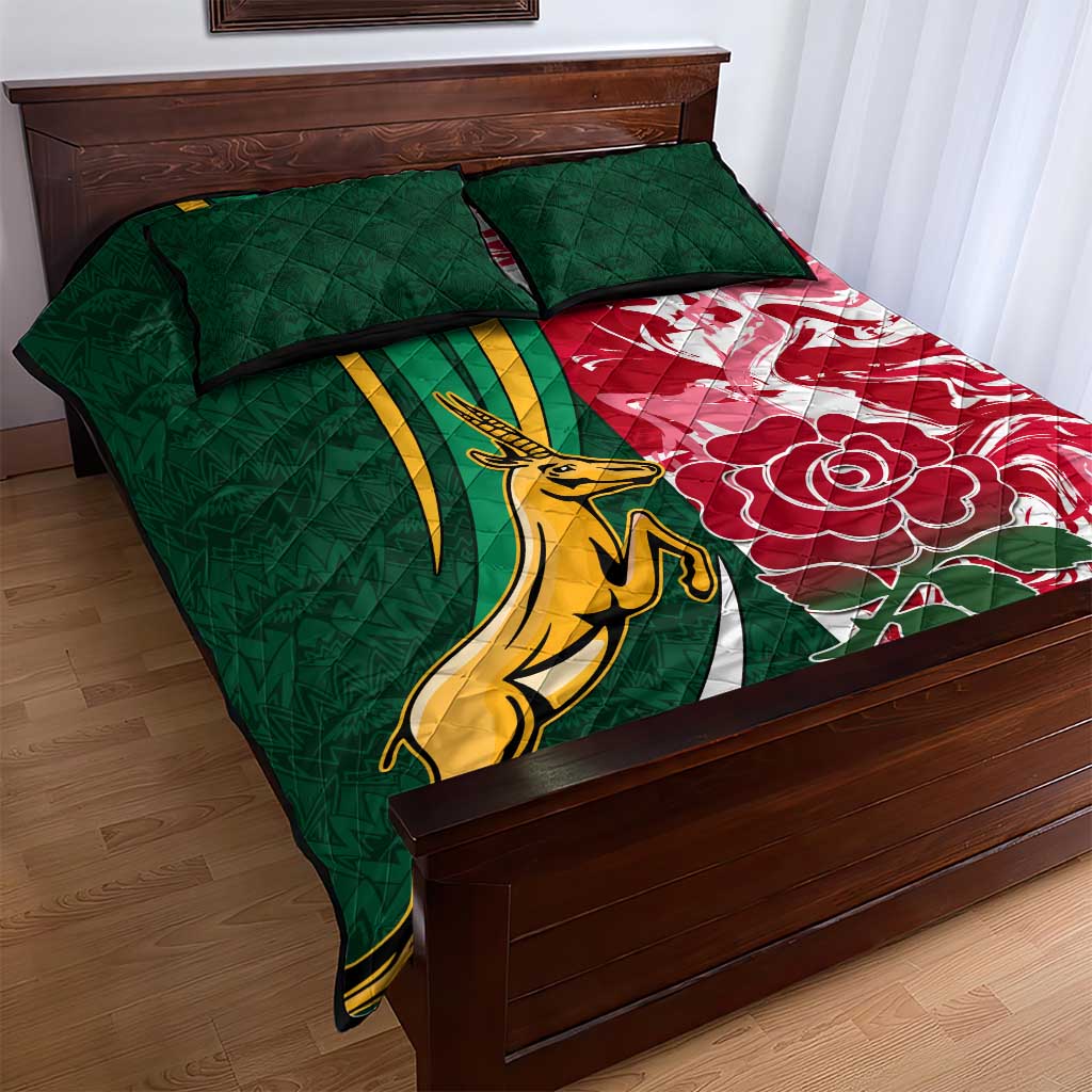 South Africa and England Rugby Quilt Bed Set - The Red Rose with Protea Pattern LT01