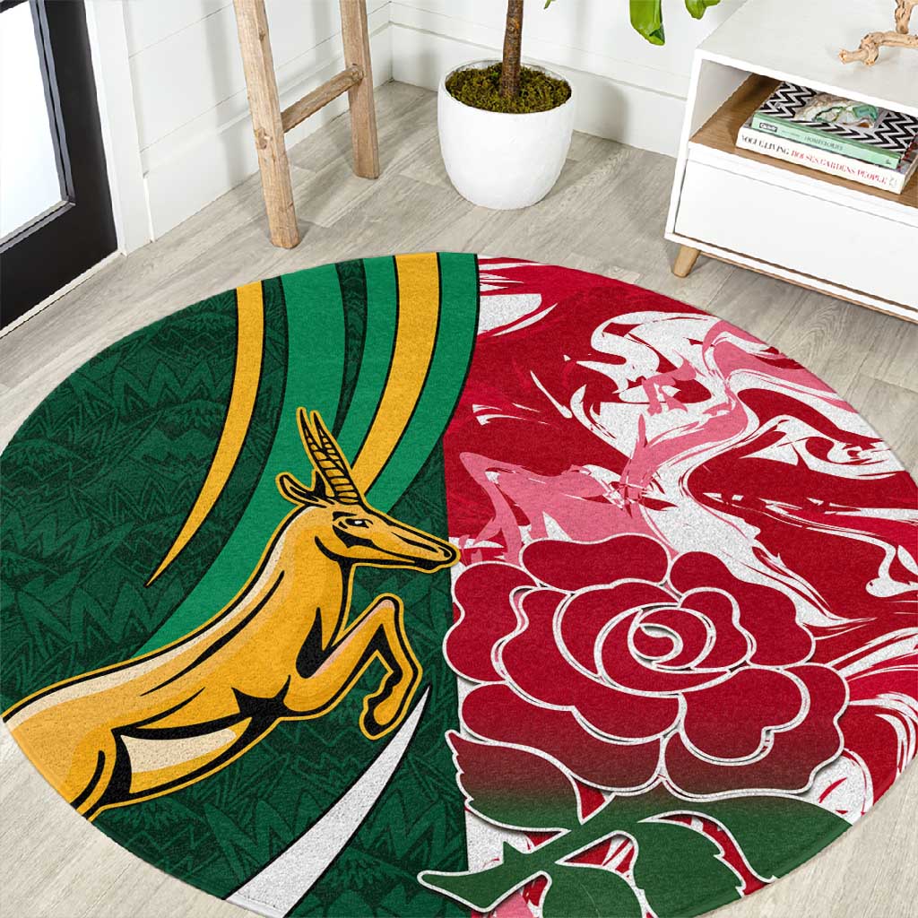 South Africa and England Rugby Round Carpet - The Red Rose with Protea Pattern LT01