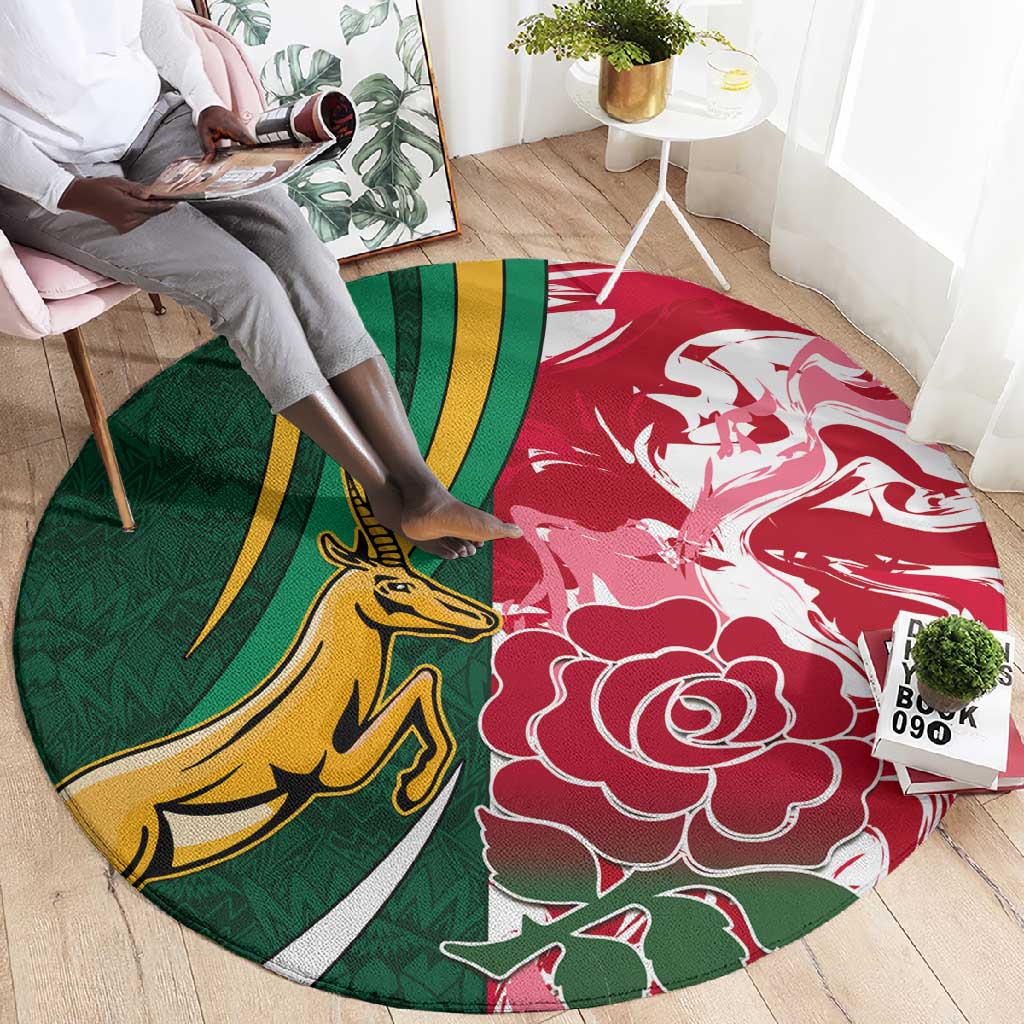 South Africa and England Rugby Round Carpet - The Red Rose with Protea Pattern LT01