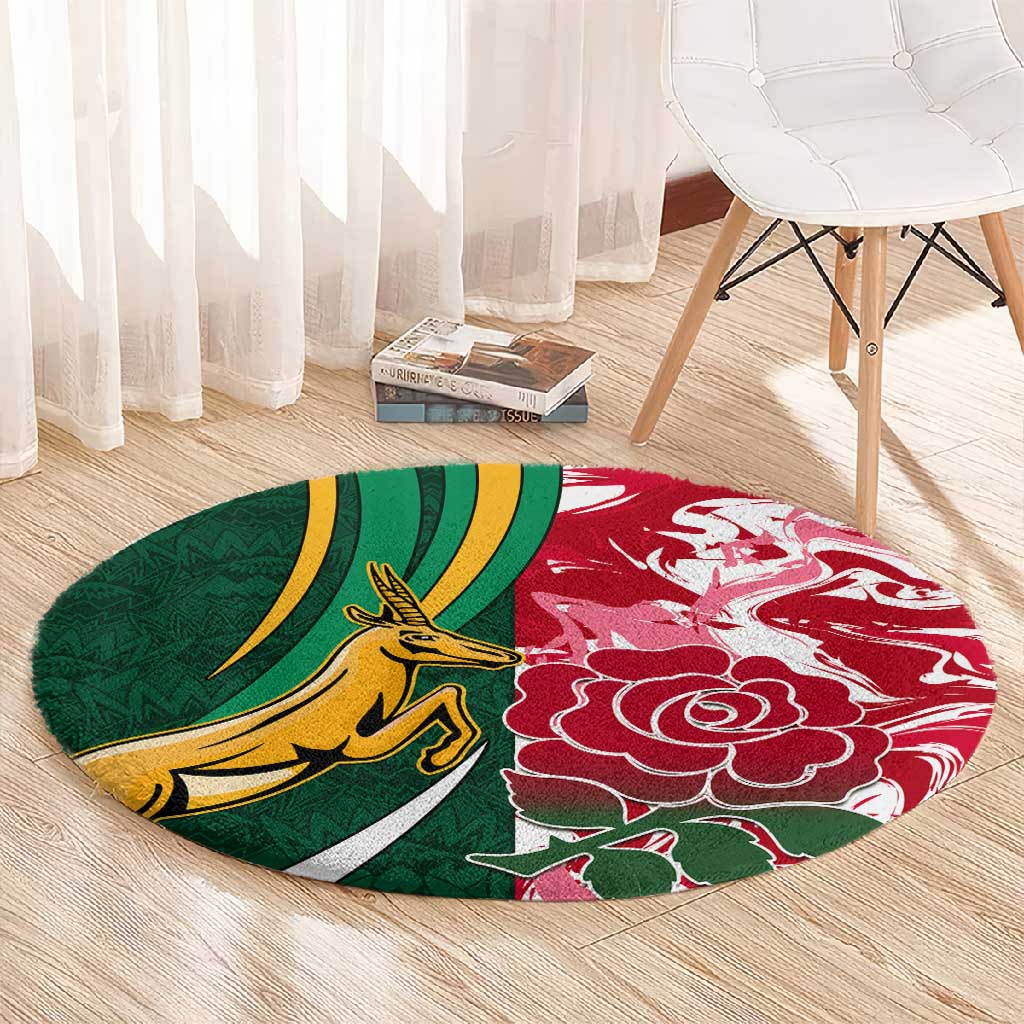 South Africa and England Rugby Round Carpet - The Red Rose with Protea Pattern LT01