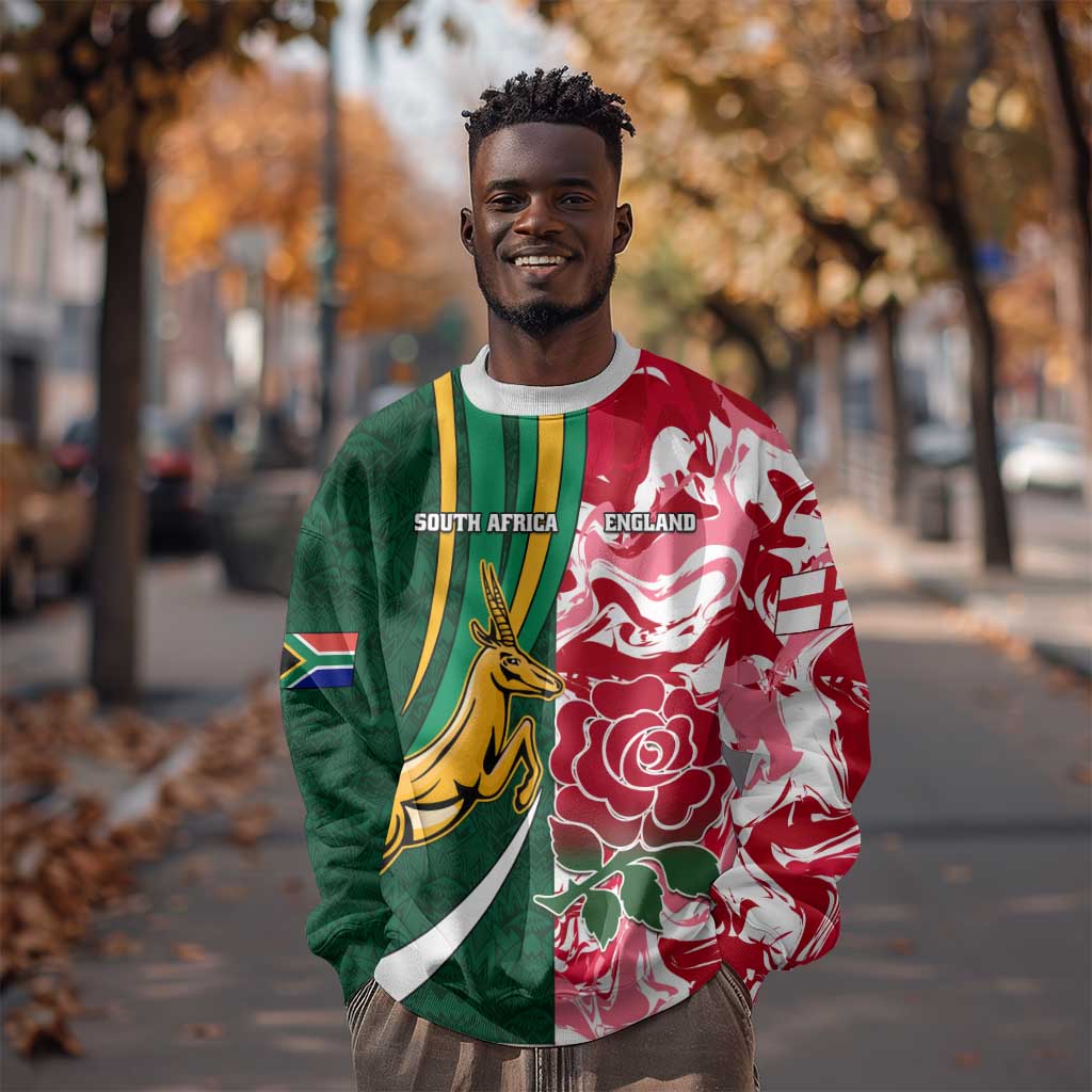 Custom South Africa and England Rugby Sweatshirt - The Red Rose with Protea Pattern LT01