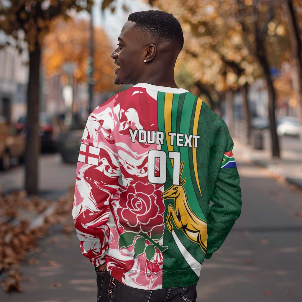 Custom South Africa and England Rugby Sweatshirt - The Red Rose with Protea Pattern LT01
