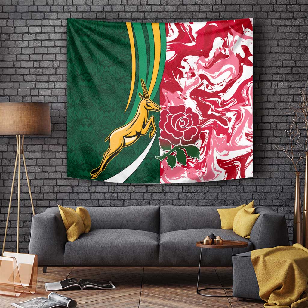 South Africa and England Rugby Tapestry - The Red Rose with Protea Pattern LT01