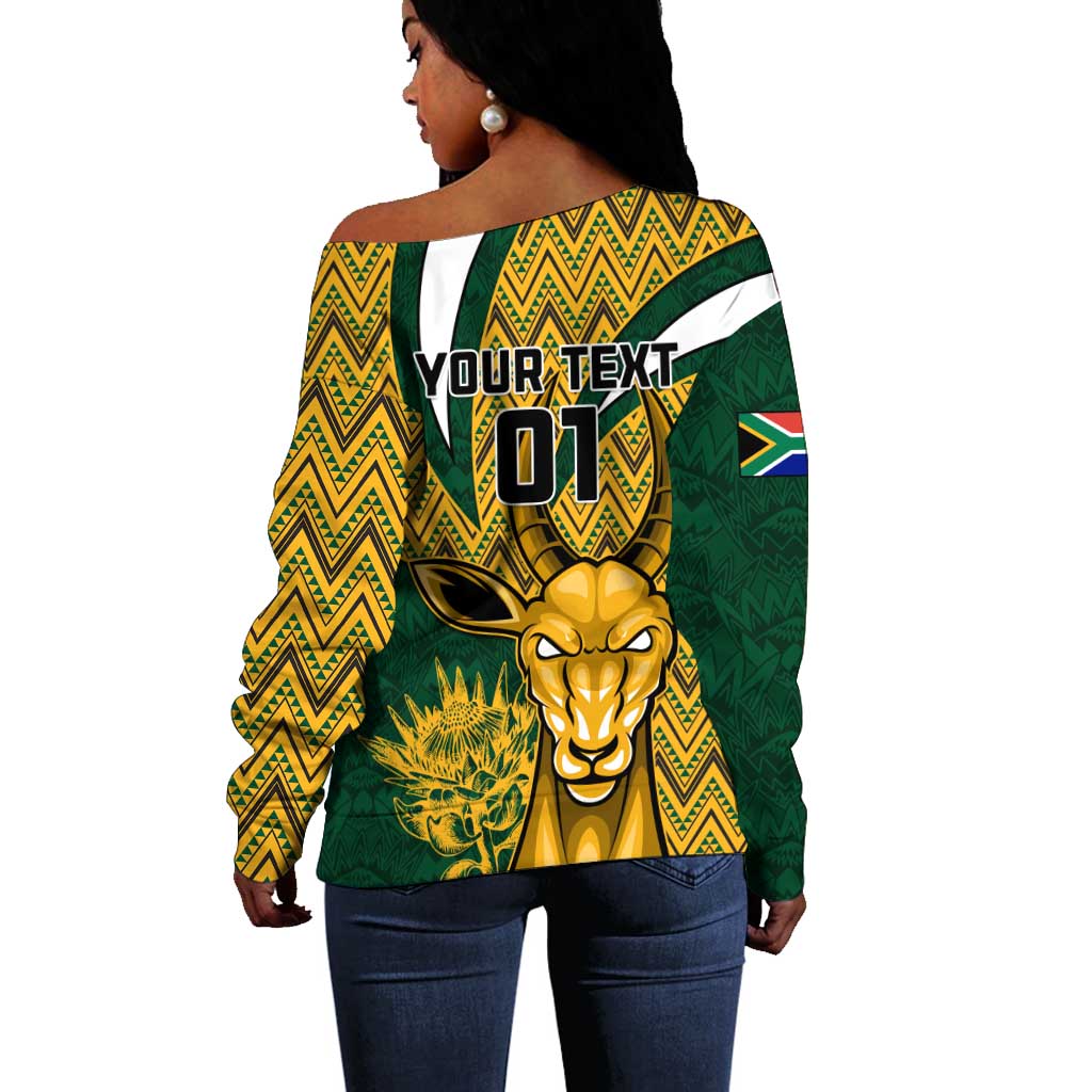 Custom South Africa Rugby Off Shoulder Sweater - Come On Bokke, Champion World Cup LT01