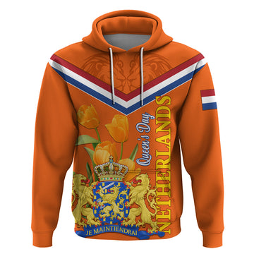 Netherlands Queen Day 2024 Hoodie Nederland Koningsdag Orange Tulips LT01