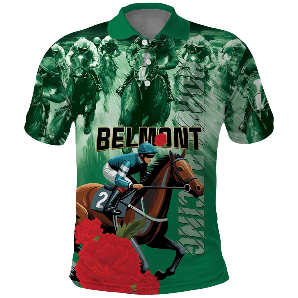Personalized Belmont Horse Racing Polo Shirt Run for the Carnations LT01
