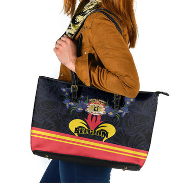 Belgium Iris Day Leather Tote Bag Royaume de Belgique Coat Of Arms LT01