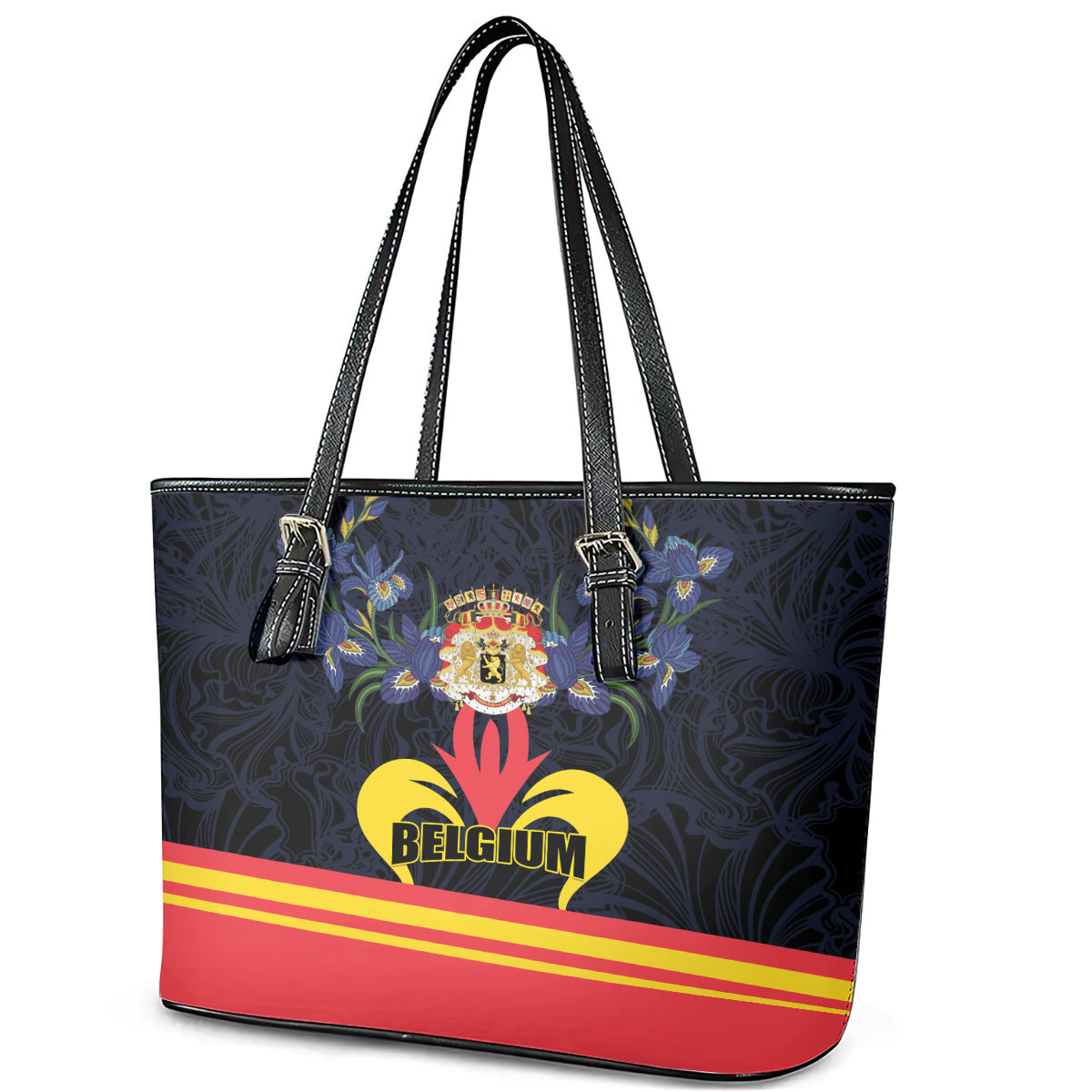 Belgium Iris Day Leather Tote Bag Royaume de Belgique Coat Of Arms LT01