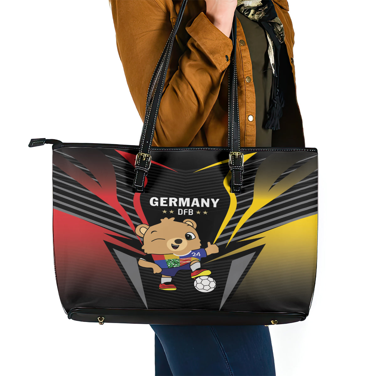 Germany 2024 Football Leather Tote Bag DFB Team Black Version LT01