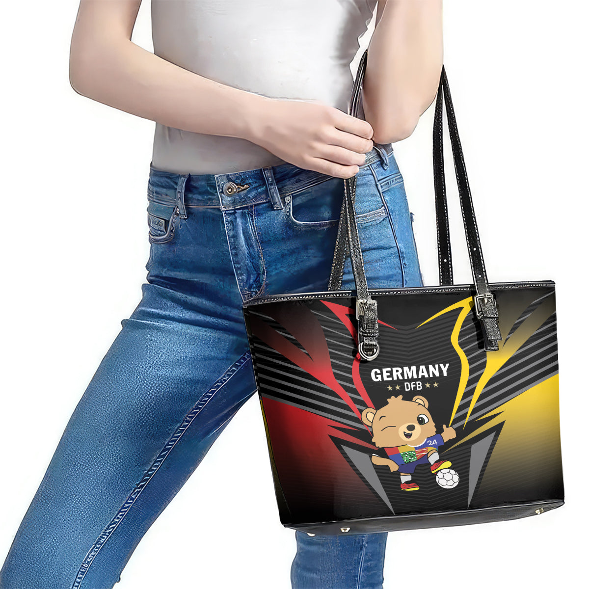 Germany 2024 Football Leather Tote Bag DFB Team Black Version LT01
