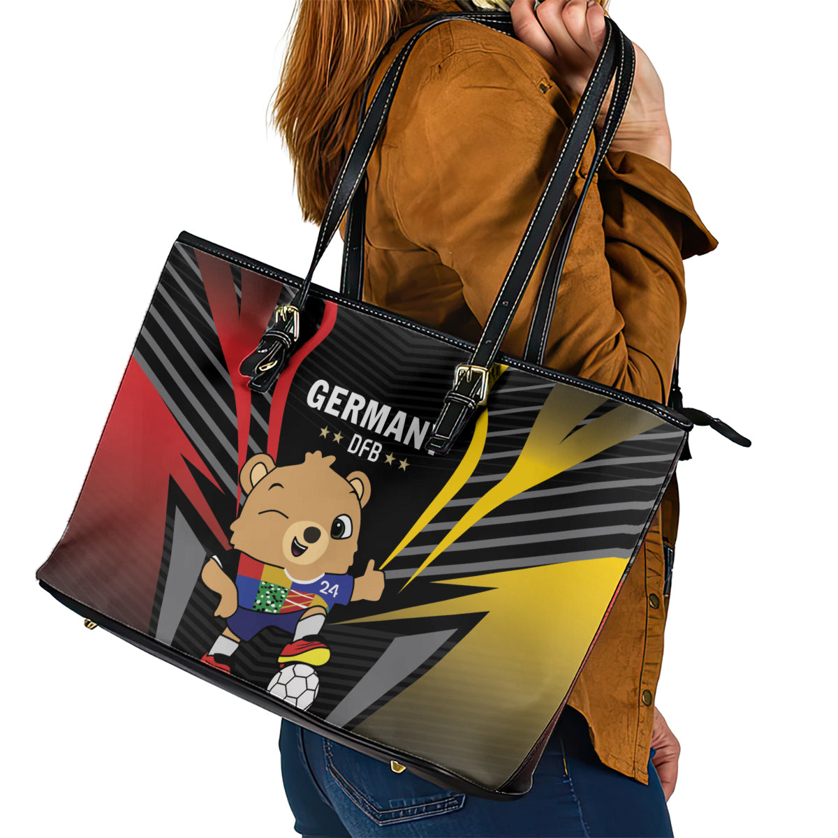 Germany 2024 Football Leather Tote Bag DFB Team Black Version LT01