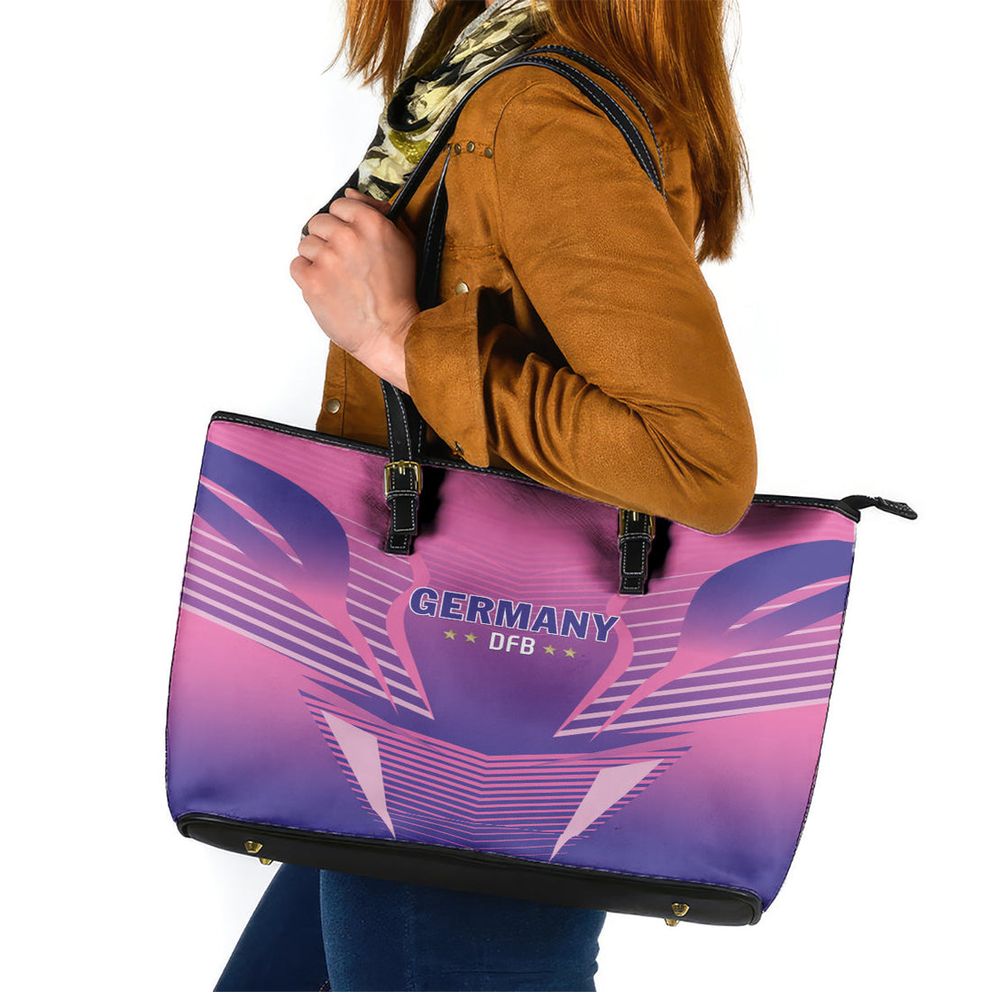 Germany 2024 Football Leather Tote Bag DFB Team Pink Version LT01