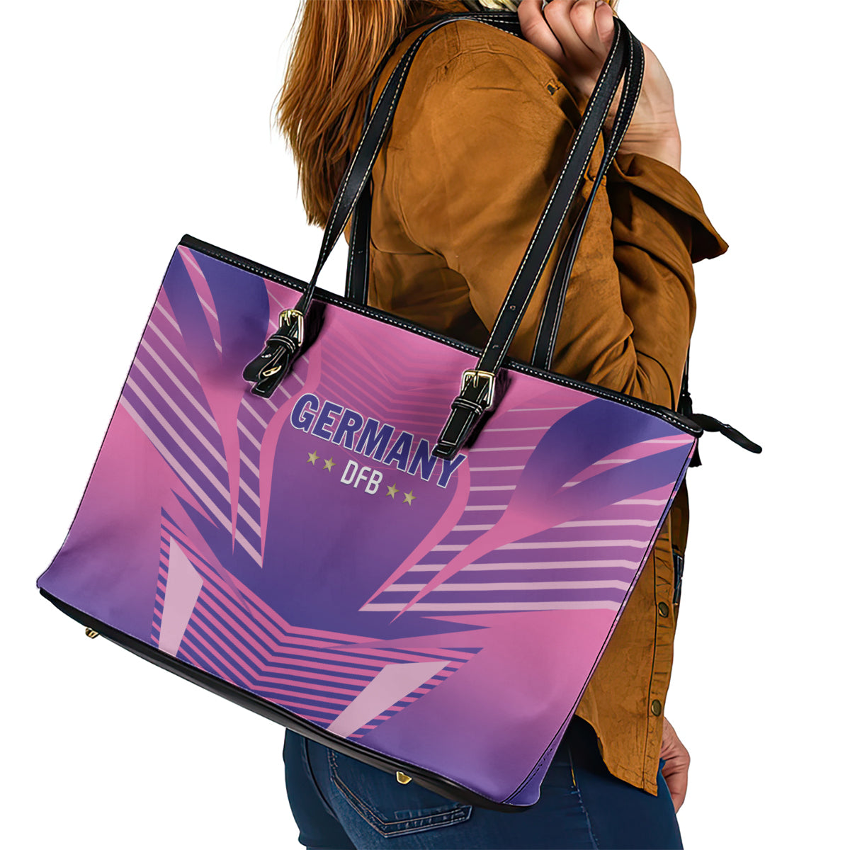 Germany 2024 Football Leather Tote Bag DFB Team Pink Version LT01