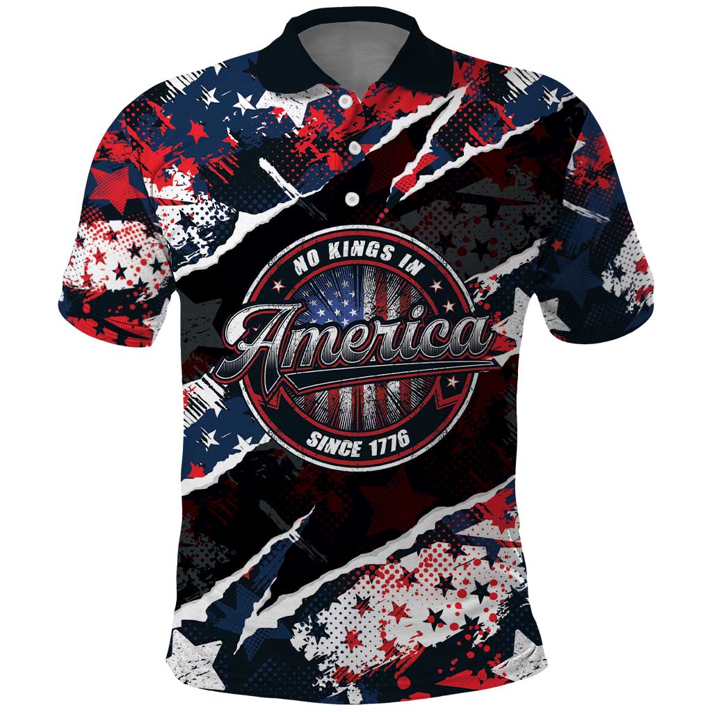 No Kings In America Since 1776 Polo Shirt Grunge Style LT01