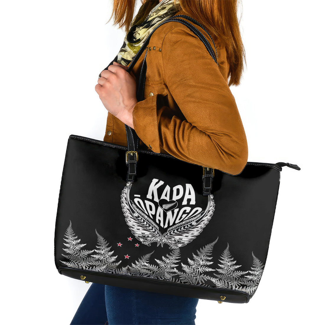 Custom New Zealand Rugby Leather Tote Bag NZ Opango Forever Silver Fern Heart LT01