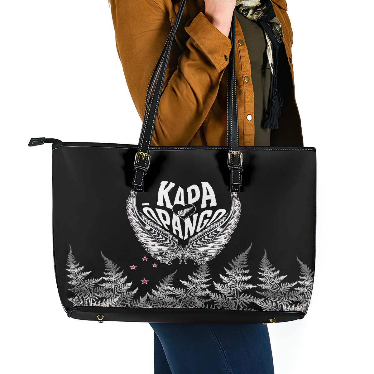 Custom New Zealand Rugby Leather Tote Bag NZ Opango Forever Silver Fern Heart LT01