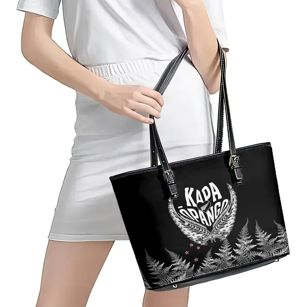 Custom New Zealand Rugby Leather Tote Bag NZ Opango Forever Silver Fern Heart LT01
